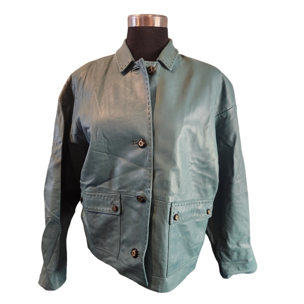 Worth leather jacket teal womens sz medium